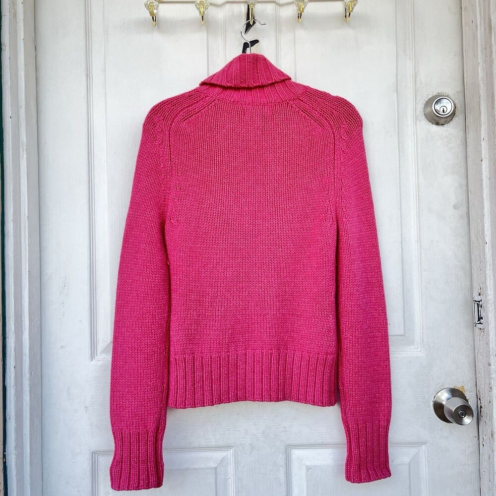 Express L Pink Fuchsia Cable Knit Sweater Merino Wool Angora Cashmere Cowl Neck - Picture 9 of 11